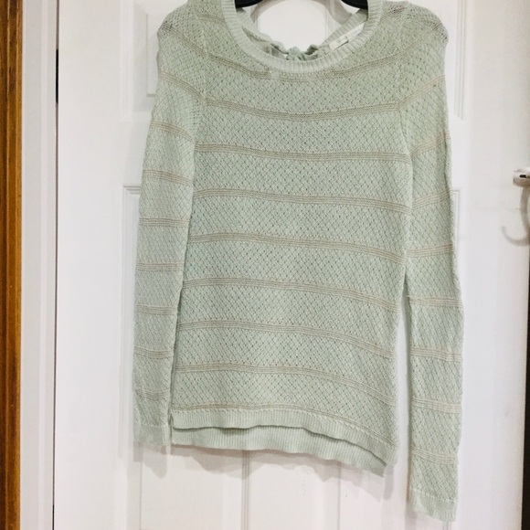 Lauren Conrad soft aqua, gold threads sweater, bow - Picture 6 of 8